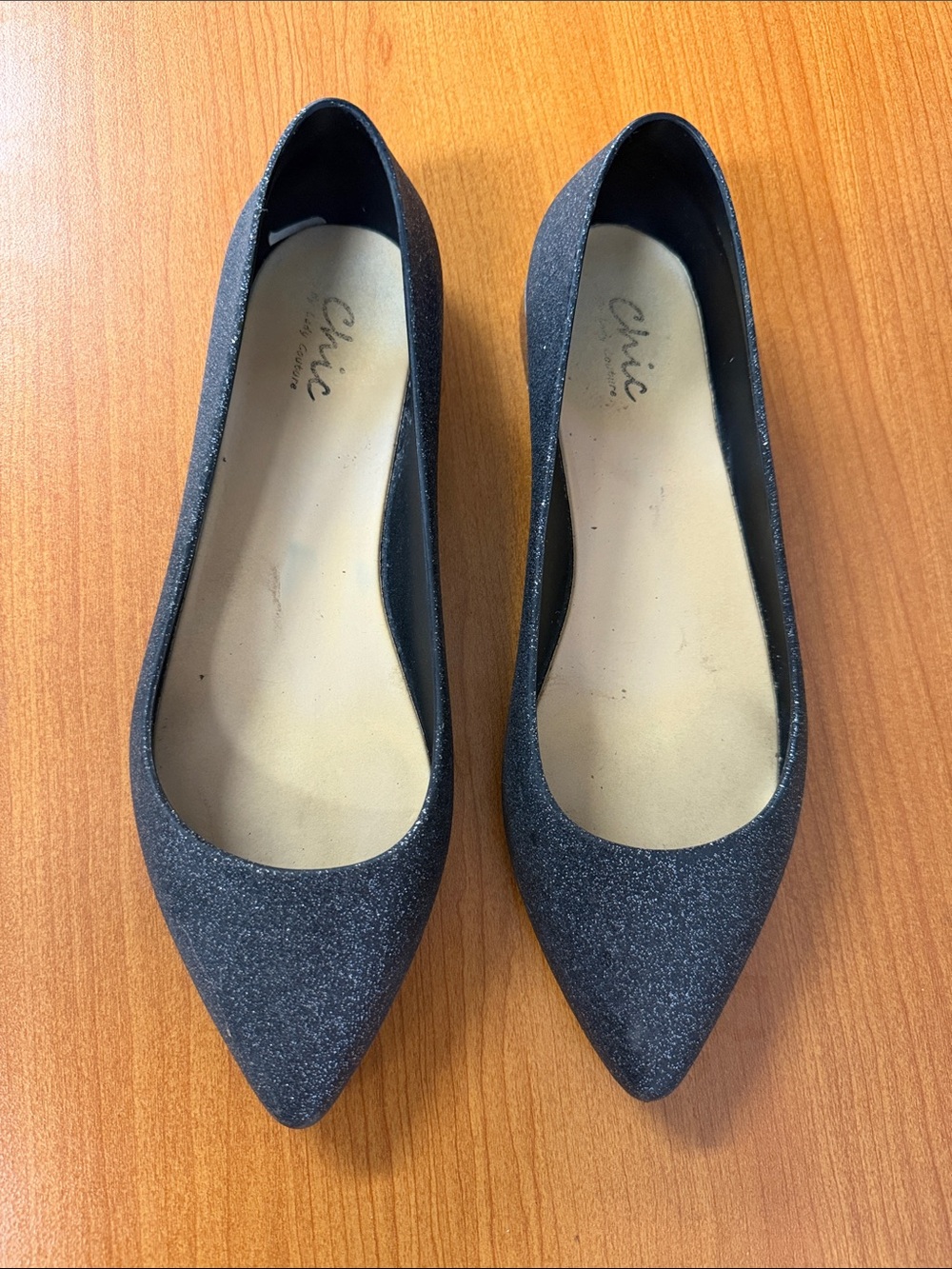 Chic Black Glitter Pointed Toe Flats 8
